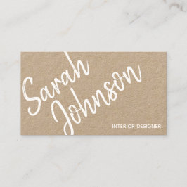 Elegant Minimalist White Calligraphy Kraft Visitkort