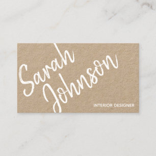 Elegant Minimalist White Calligraphy Kraft Visitkort