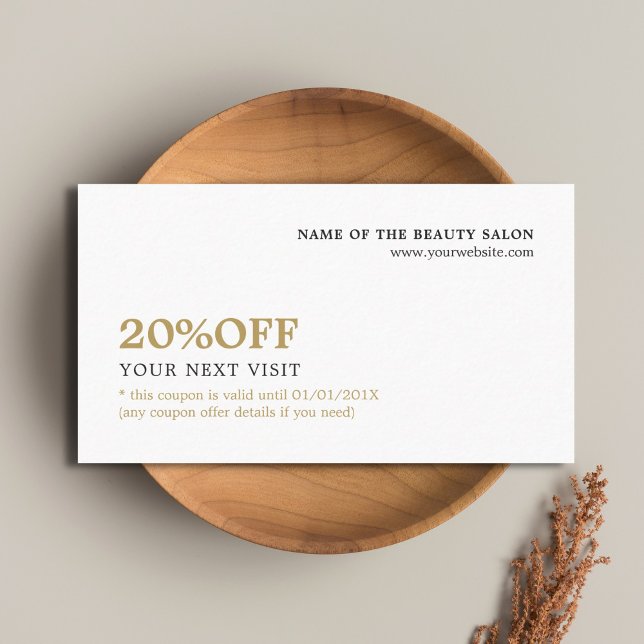 Elegant Minimalist White Faux Guld Coupon Beauty Rabattkort (Skapare uppladdad)