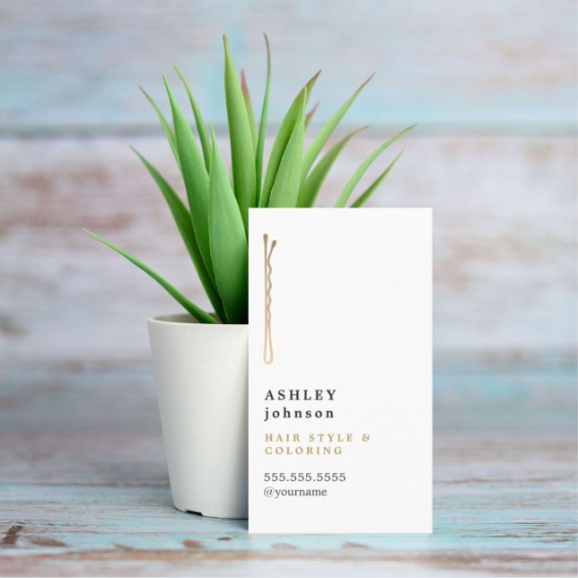 Elegant Minimalist White Faux Guld Hairdresser Visitkort (Skapare uppladdad)