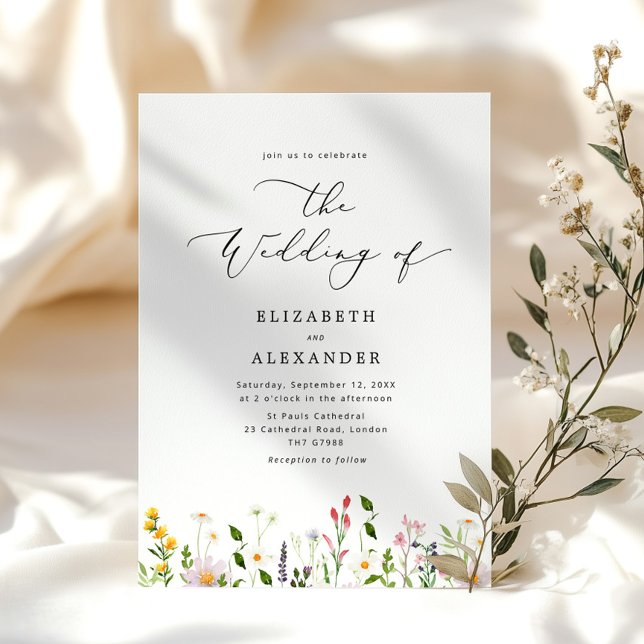 Elegant minimalist wildflower wedding inbjudningar (Skapare uppladdad)