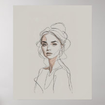 Elegant Minimalist Woman Porträtt Line Art