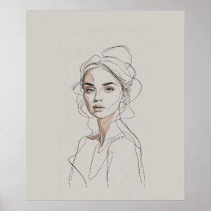 Elegant Minimalist Woman Porträtt Line Art Poster