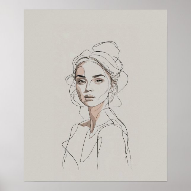 Elegant Minimalist Woman Porträtt Line Art Poster (Framsidan)