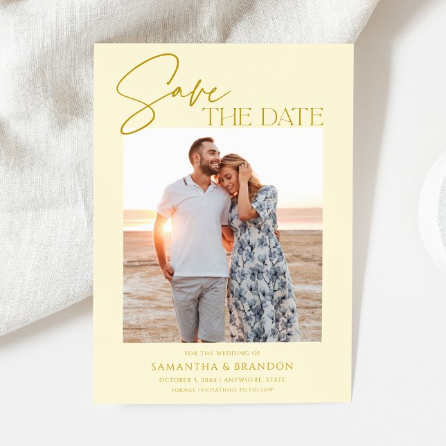 Elegant Minimalist Yellow Photo Save The Date Spara Datumet (Skapare uppladdad)