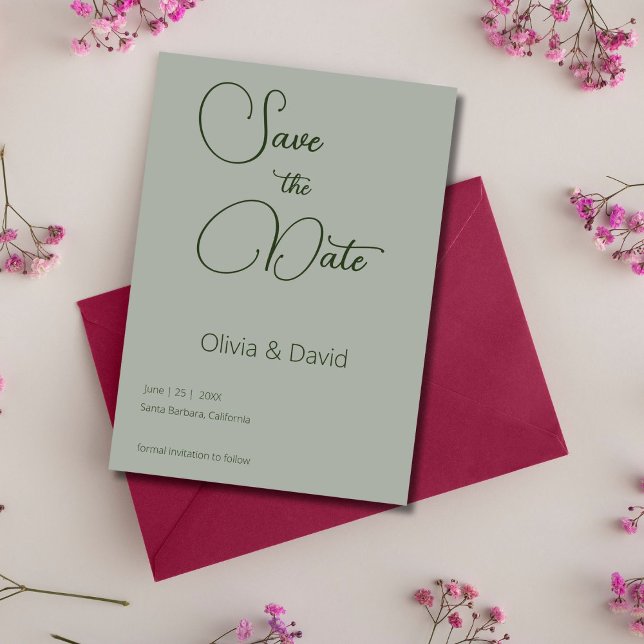 Elegant minimalistic Sage Grönt Bröllop Inbjudningar (Skapare uppladdad)