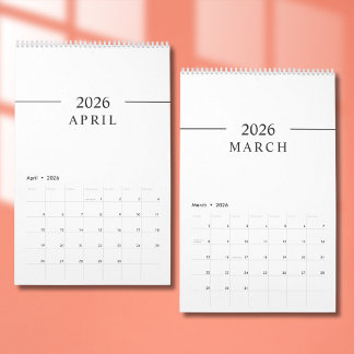 Elegant minimalistisk 2026-kalender kalender