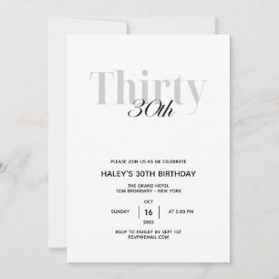 Elegant minimalistisk 30-års födelsedagsfest inbju inbjudningar