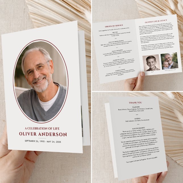 Elegant Minimalistisk 3-Fotografers Faltad Begravn Program (Skapare uppladdad)