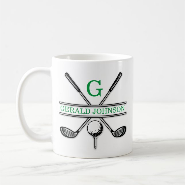 Elegant minimalistisk anpassad golfmonogram frosta kaffemugg (Vänster)