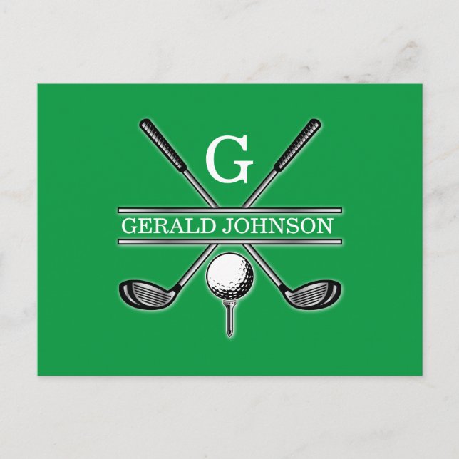 Elegant minimalistisk anpassad golfmonogram vykort (Framsida)
