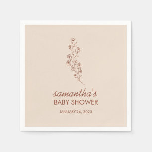 Elegant minimalistisk baby shower blomstypografi pappersservett