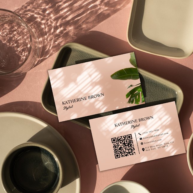 Elegant Minimalistisk barlastsalon i Stylist QR-ko Visitkort (Elegant Minimalist Beauty Salon Stylist QR Code Business Card)