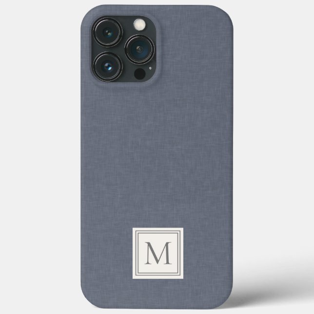 Elegant minimalistisk blågrå falsk linne monogram (Baksida)