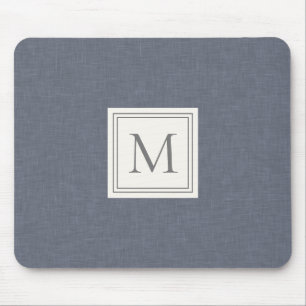 Elegant minimalistisk blågrå falsk linne monogram musmatta