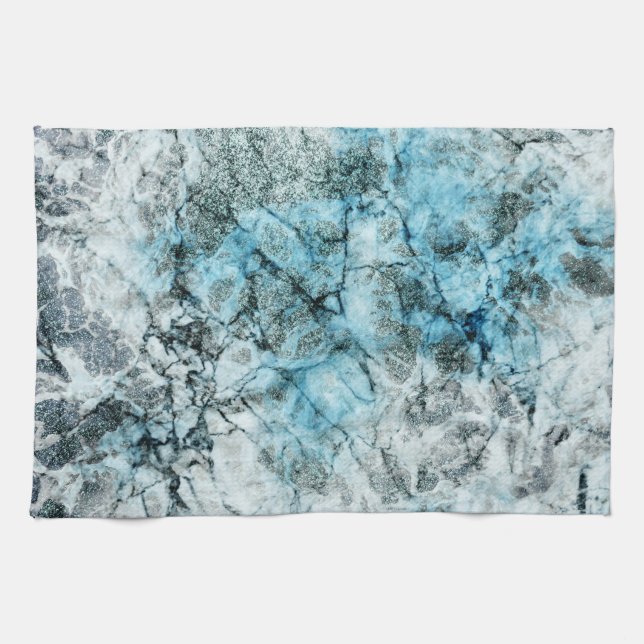 Elegant Minimalistisk blått och Grått Marble Kökshandduk (Horisontell)