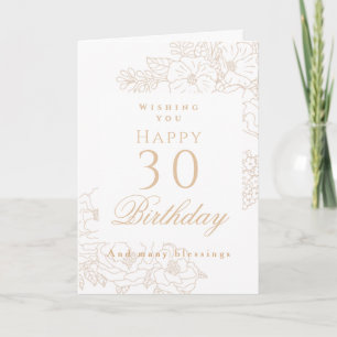 Elegant minimalistisk blom-30-års vit födelsedag kort
