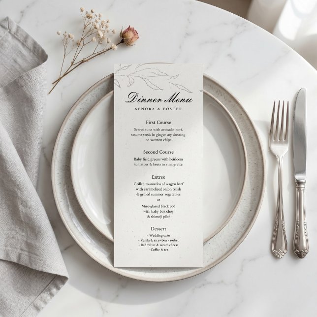 Elegant Minimalistisk Blommig Bröllop Meny (Elegant Minimalist Floral Wedding Menu
)