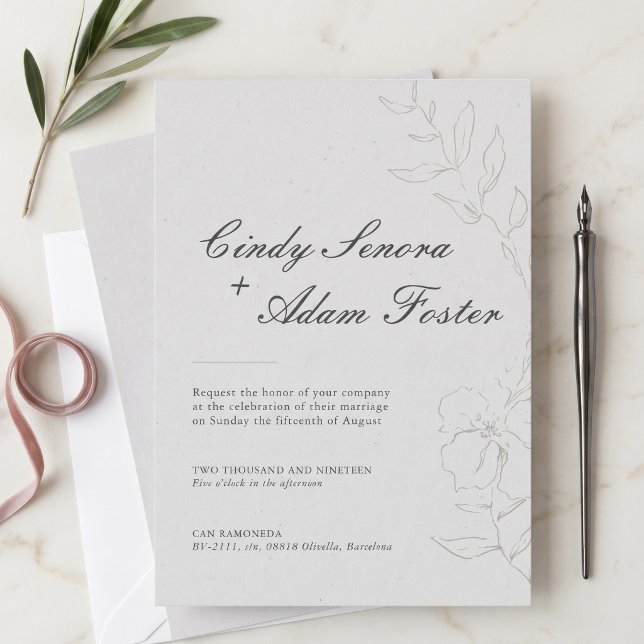 Elegant minimalistisk blommig bröllopsinbjudan inbjudningar (Elegant Minimalist Floral Wedding Invitation)