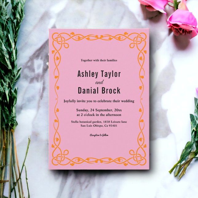 Elegant Minimalistisk Blommigt för  Rosa Chic i Br Inbjudningar (Skapare uppladdad)