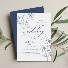 Elegant Minimalistisk Blommigt Teckning Bröllop Inbjudningar