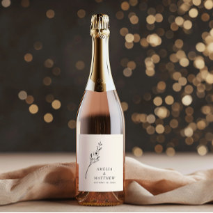 Elegant Minimalistisk Blommigt Teckning Personligt Vinflaska Etikett