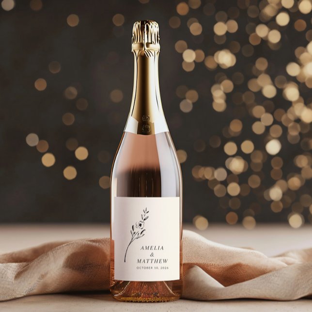 Elegant Minimalistisk Blommigt Teckning Personligt Vinflaska Etikett (Skapare uppladdad)