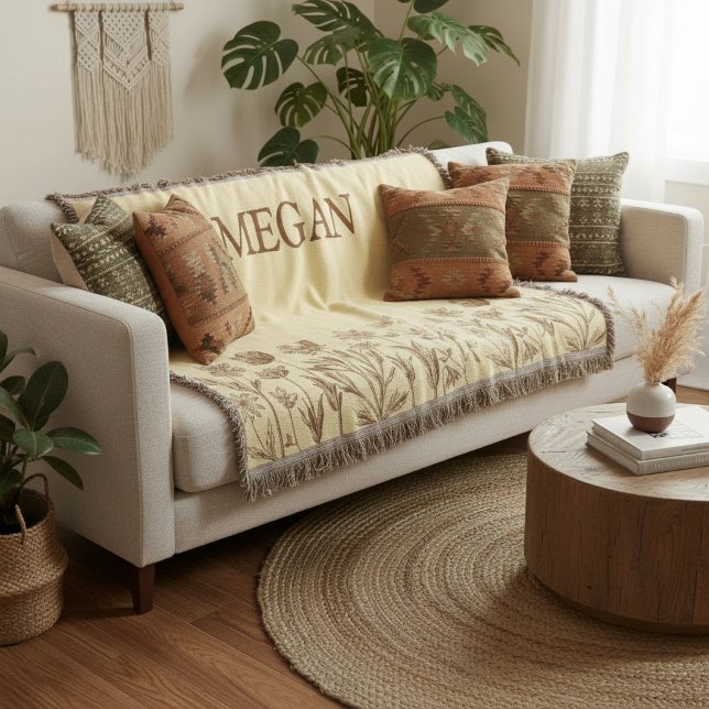 Elegant minimalistisk blomsterdesign med monogram filt (Skapare uppladdad)