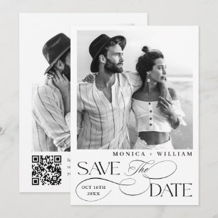 Elegant - minimalistisk Bröllop 2-foto QR-kod Spara Datumet