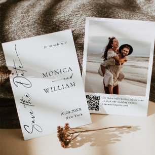 Elegant - minimalistisk Bröllop 2-foto QR-kod Spara Datumet