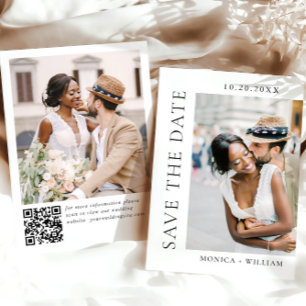 Elegant - minimalistisk Bröllop 2-foto QR-kod Spara Datumet