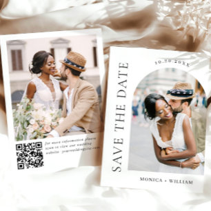 Elegant - minimalistisk Bröllop 2-foto QR-kod Spara Datumet