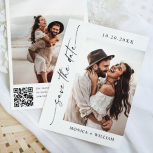 Elegant - minimalistisk Bröllop 2-foto QR-kod Spara Datumet