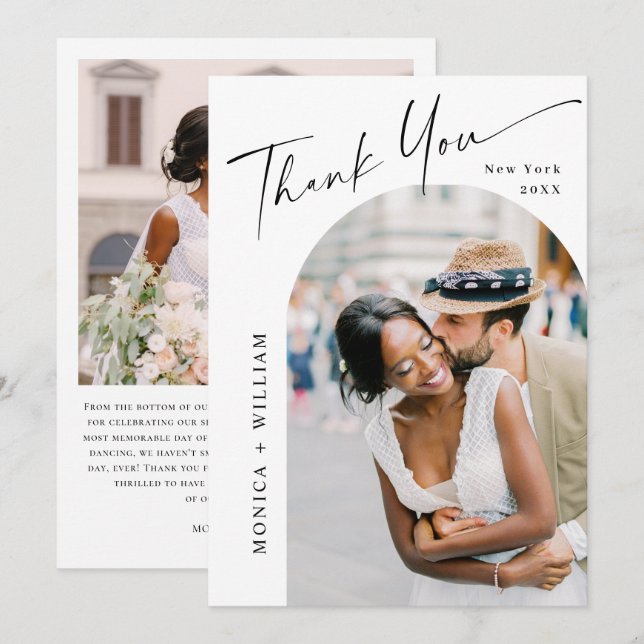 Elegant - minimalistisk Bröllop 2-foto QR-kod Tack Kort (Fram/baksida)