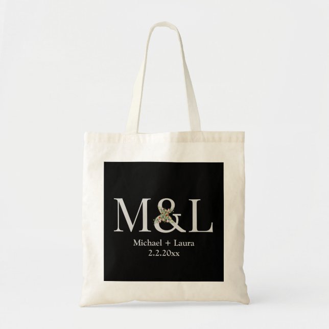 elegant minimalistisk bröllop blommigt monogram sv tygkasse (Framsidan)