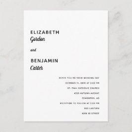 Elegant Minimalistisk Bröllop enkel typografi svar Vykort