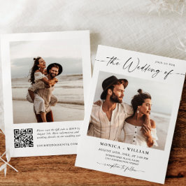 Elegant Minimalistisk Bröllop-foto QR kod 2-FOTO Inbjudningar