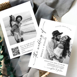 Elegant Minimalistisk Bröllop-foto QR kod 2-FOTO Inbjudningar