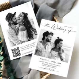 Elegant Minimalistisk Bröllop-foto QR kod 2-FOTO Inbjudningar