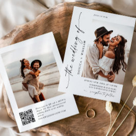 Elegant Minimalistisk Bröllop-foto QR kod 2-FOTO Inbjudningar