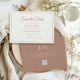 Elegant Minimalistisk Bröllop Monogram QR-kod Brow Spara Datumet