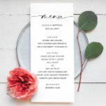 Elegant minimalistisk Bröllop | Svart och vitt skr Meny<br><div class="desc">Den här svarta och vita bröllop-menyn är tidlös och förfinad och har elegant med moderna skript parade med en ren minimalistisk layout. Designad för par som uppskattar enkelhet med en aning sofistikering, är den här klassiska rektangulära menyn perfekt för formella mottagningar, svartlistade evenemang eller moderna romantiska sammankomster. Helt anpassade, det...</div>