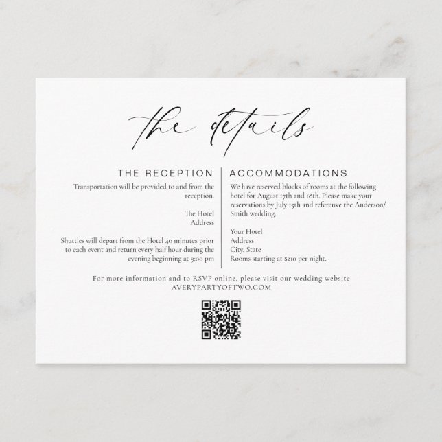 Elegant Minimalistisk Bröllopsdetaljer Infogad Kor Inbjudningar (Framsida)