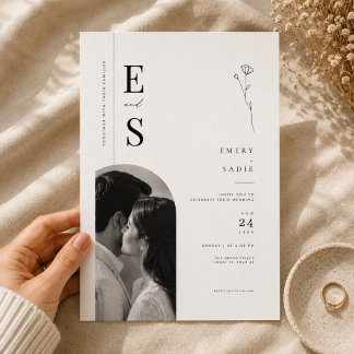 Elegant minimalistisk bröllopsinbjudan med blommor inbjudningar