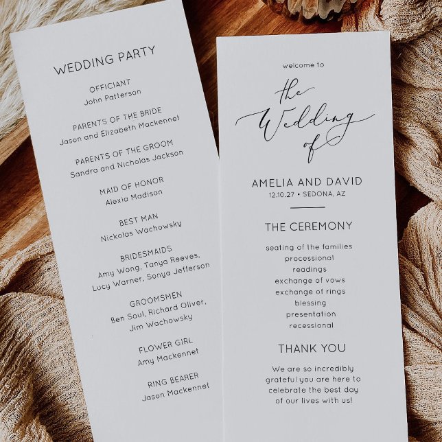 Elegant minimalistisk bröllopsprogramkort inbjudningar (Minimalist Wedding Program)