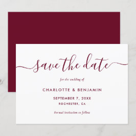 Elegant Minimalistisk Burgundy Bröllop Spara Datumet