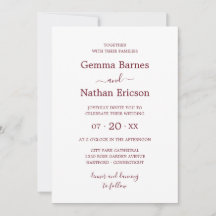 Elegant Minimalistisk Burgundy Red Script Bröllop