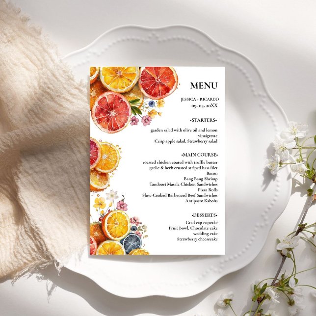 Elegant Minimalistisk citrus Bröllop Bord Meny (Skapare uppladdad)