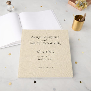 Elegant Minimalistisk Cream Linen Effect Bröllop Gästböcker