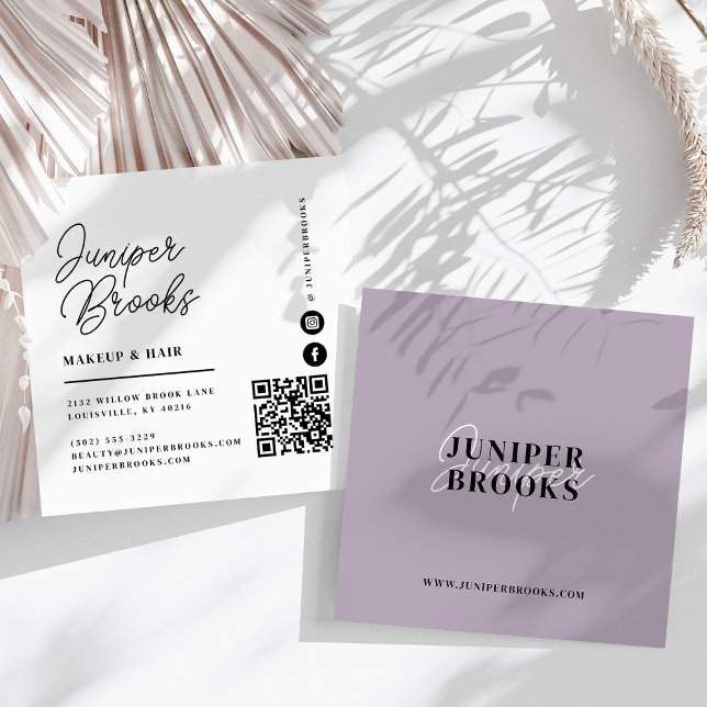 Elegant Minimalistisk Dammlila QR-kod Fyrkantigt Visitkort (Skapare uppladdad)